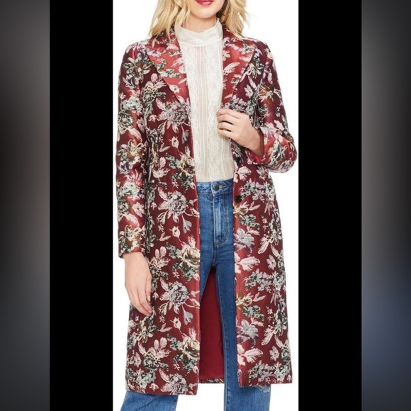 Vince Camuto Gilded Rose Floral Tapestry Brocade Button Front Coat Jacket Size 8 - Picture 1 of 7